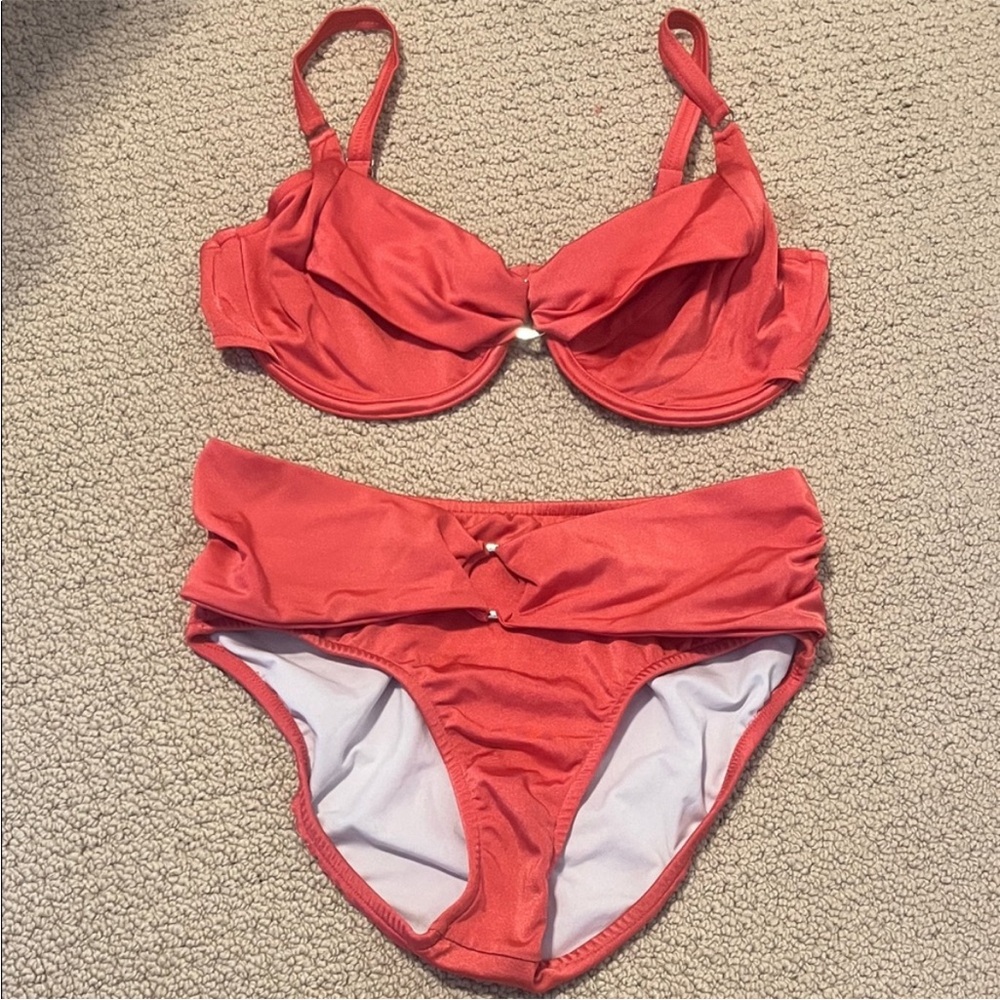 VENUS Hot Pink Bikini Set Draped Ring Underwire Top D / 6